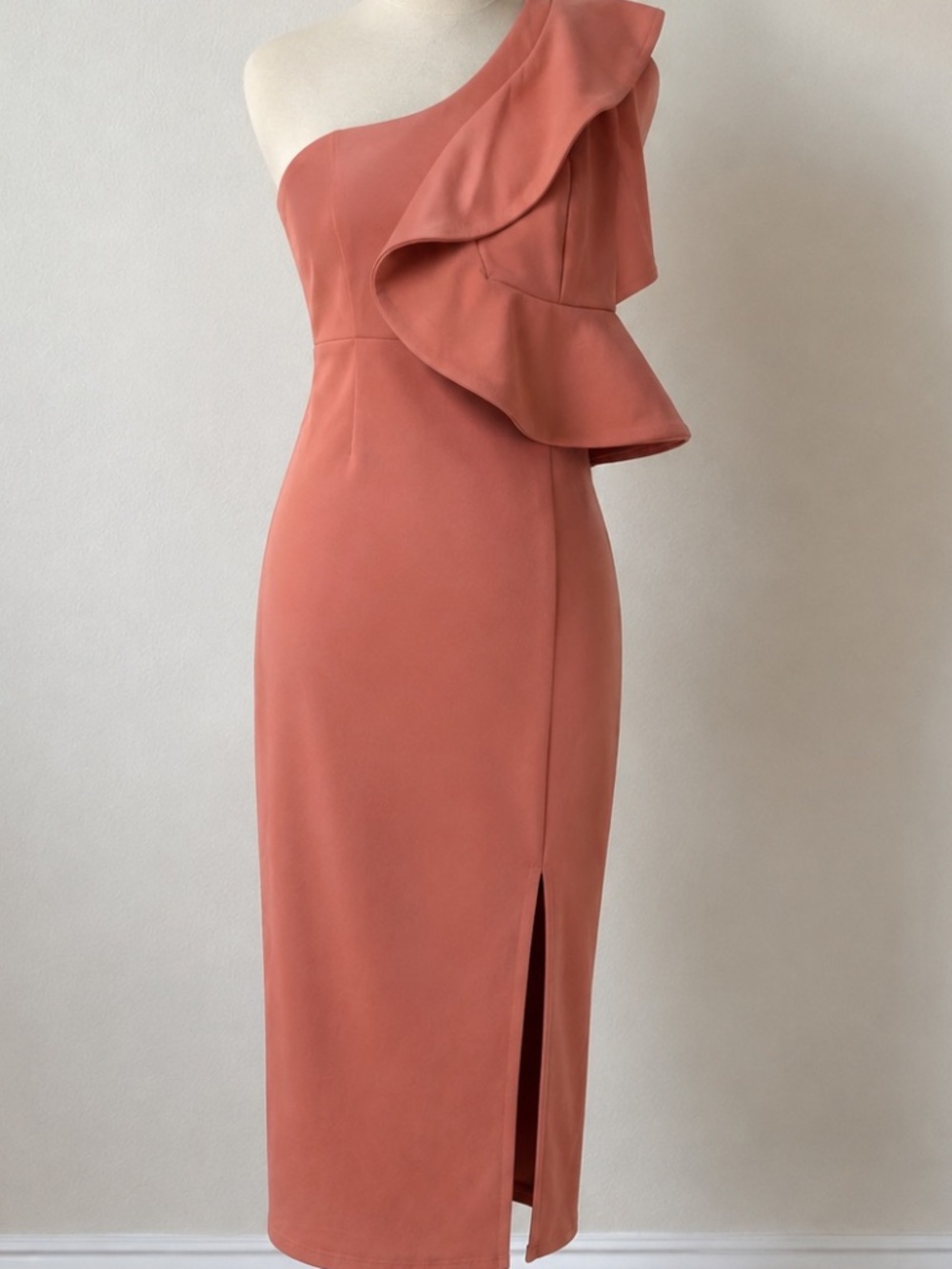 ECOWISH Dusty Rose One Shoulder Ruffle Midi Dress Size S